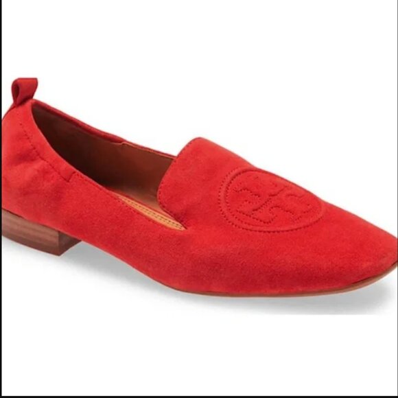 Tory Burch Shoes - Tory Burch Leigh Suede Elastic Loafers Womens Size 8.5 Bright Carnelian Red Flat